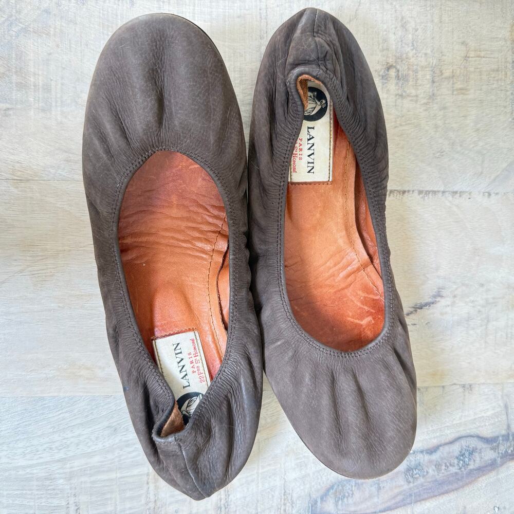 Lanvin Brown Leather Ballet Flats | Made in Italy | Size 37 |